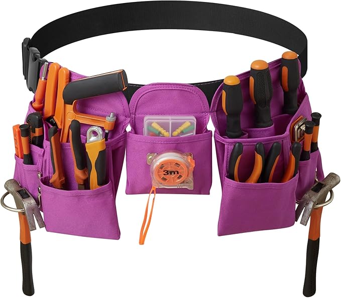 19 Pocket Tool Belts - Gardening Belt with Quick Release Buckle,Adjustable Utility Belt,Work Apron for Men and Women,for Gardening,Electrician,Carpenter,Construction Tool Belt,Gifts (Purple)