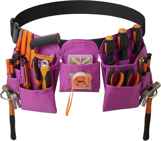 19 Pocket Tool Belts - Gardening Belt with Quick Release Buckle,Adjustable Utility Belt,Work Apron for Men and Women,for Gardening,Electrician,Carpenter,Construction Tool Belt,Gifts (Purple)