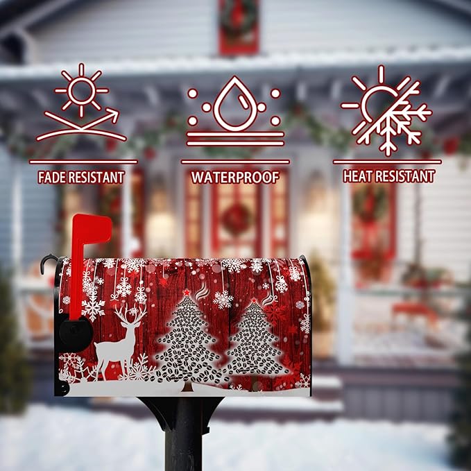 Christmas Mailbox Cover Christmas Tree Winter Snowflake Pine Mailbox Wrap Poinsettia Christmas Tree Wood White Snow Letter Post Box Cover Decorative for Garden Yard Home 21x18 in