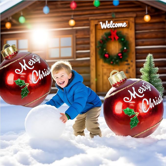 Giant PVC Christmas Decorated Ball Inflatable Outdoor Holiday Yard Decorations - Red Balloon with Letters (32 Inch, 60cm,1Pcs)