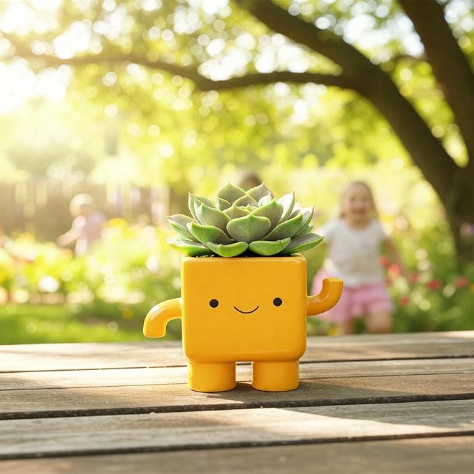 Happy Plants Planter Pot for Indoor Outdoor Decorative Pottery Planter Succulent Pots with Drainage Hole, Novelty Gift, Perfect for Any Occasion