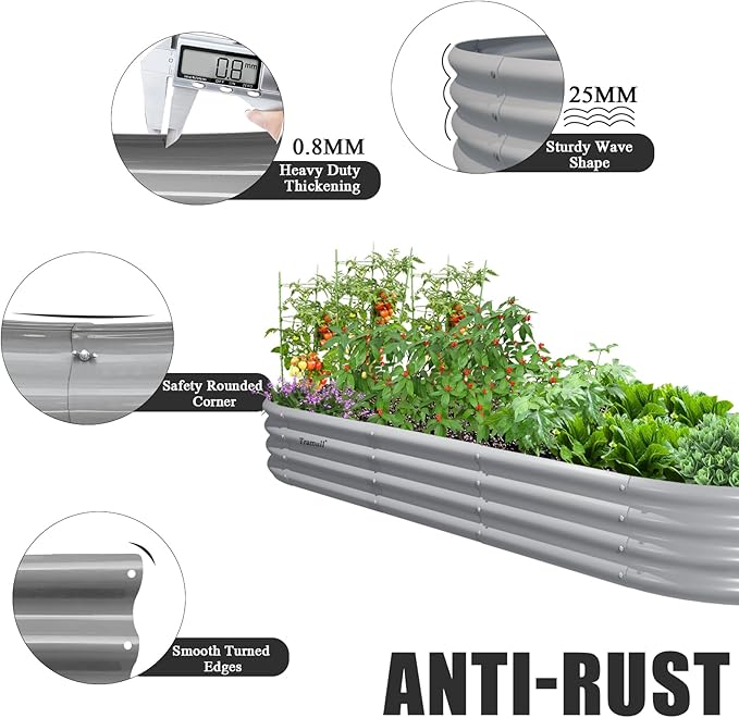 2 Pack 8x3x1FT Galvanized Raised Garden Bed Large Metal Planter Box Kit Elevated Raised Garden Planters for Outdoor Plants, Gray
