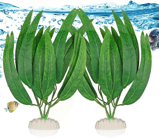 BEGONDIS 2Pcs Artificial Aquatic Plants Set - Lifelike Silk Fabric Leaves for Aquarium Decoration, Easy to Maintain, Vibrant Underwater Garden (Green)