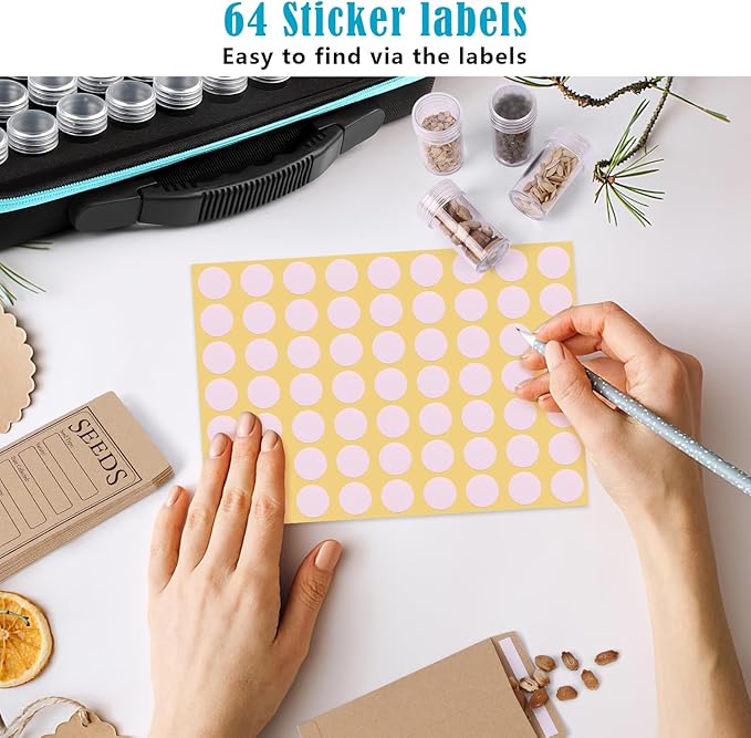 60 Slots Seed Storage Organizer with 20 Seed Envelopes, Sturdy Seed Organizer Storage Box with Zipper Bag Label Stickers(Seeds not Included), Seed Storage Container for Flower Plants Garden