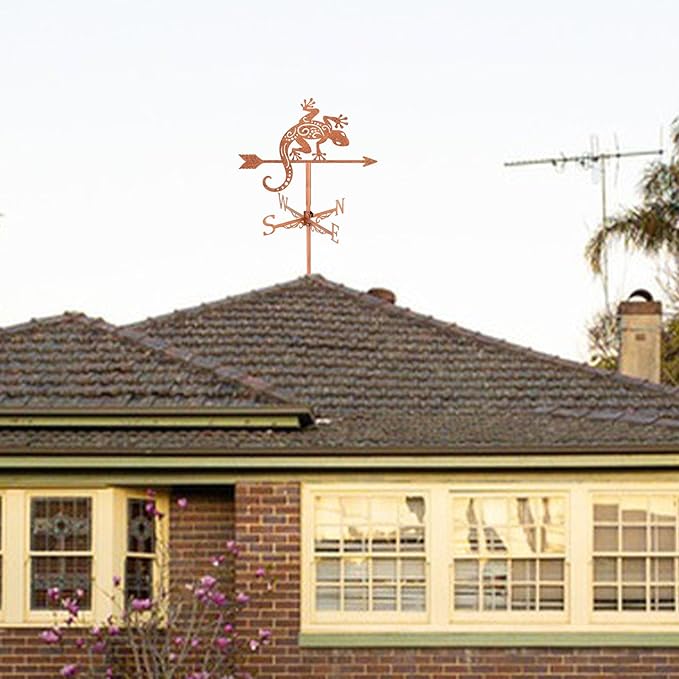 SUPERDANT Gecko Weather Vane Reptile Animal Wind Vanes for Yard Metal Weathervane Roof Mount for Gardens Outside Reddish Copper Weathervanes Farmhouse Farm Barn Sheds Patio Decorations