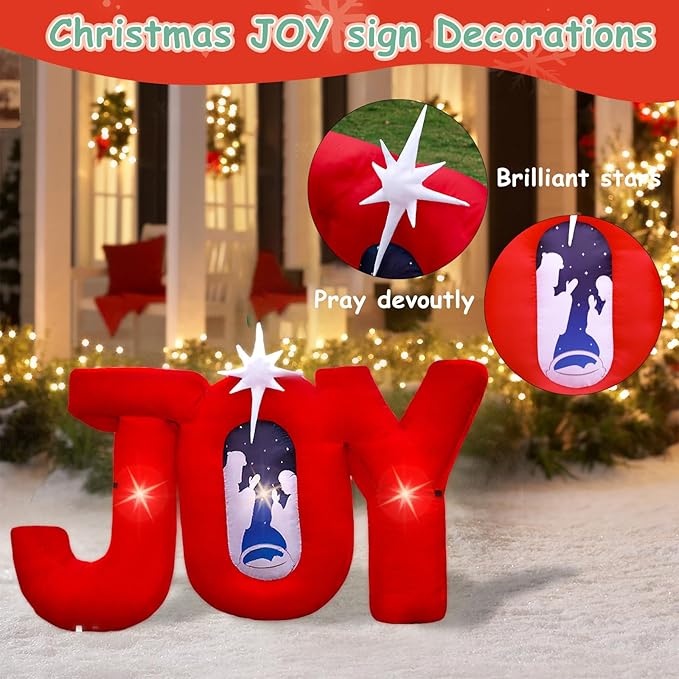 5 FT Wide Christmas Inflatable Outdoor Nativity Scene Inflatables Decoration with LED Lights Xmas Yard Blow Up Decor House Festival Backdrop Party Family (Joy Nativity)