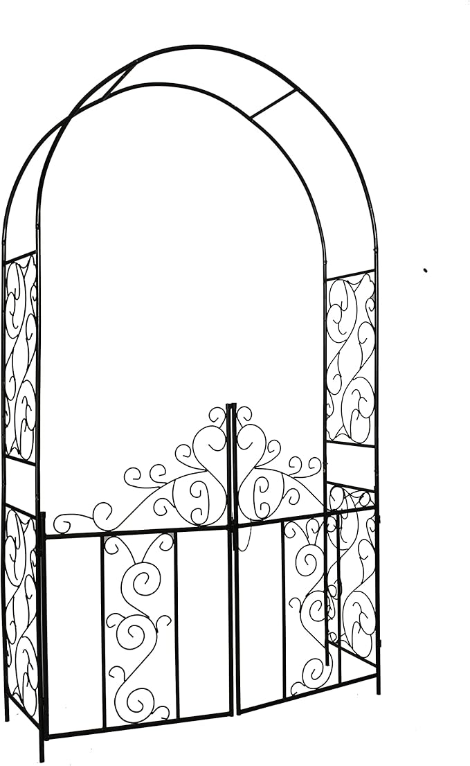 Steel 7'5'' High x 4'2'' Wide Garden Arch with Gate, Garden Arbor for Various Climbing Plant, Outdoor Garden Lawn Backyard