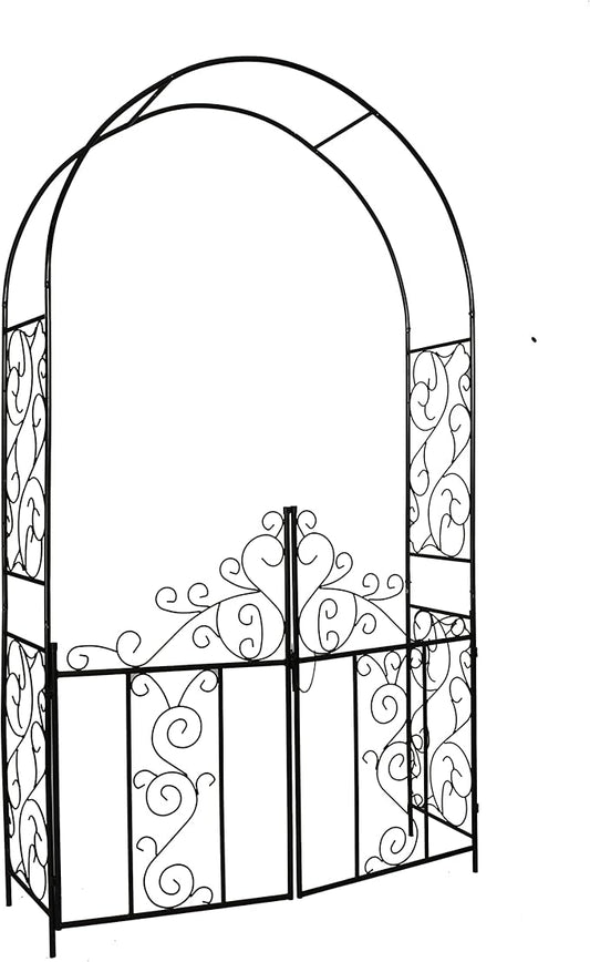 Steel 7'5'' High x 4'2'' Wide Garden Arch with Gate, Garden Arbor for Various Climbing Plant, Outdoor Garden Lawn Backyard