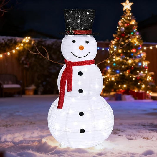 VINGLI 4FT Lighted Christmas Snowman Outdoor Decorations, Prelit 90 LED Snowman Decor with Stakes, Weatherproof Indoor Outdoor Yard Lawn Garden Patio Pathway Front Porch Xmas Holiday Display