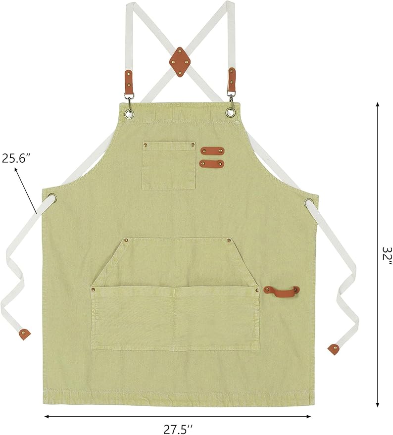 Denim Bbq Apron for Men Women with Pockets Adjustable Cross Back Chef Aprons for Kitchen Cooking Grilling Working