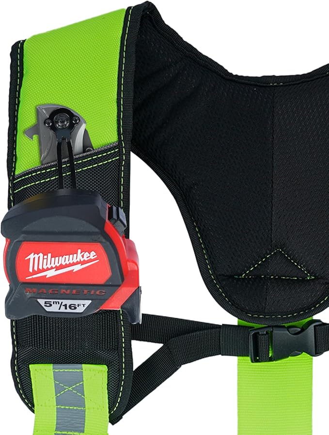 MELOTOUGH Reflective Safety Tool Belt Suspenders Construction Bag Suspenders Padded Work belt Suspenders for Carpenter/Electrician/Roofing/Farmer work Suspension Rig(Reflective Green)