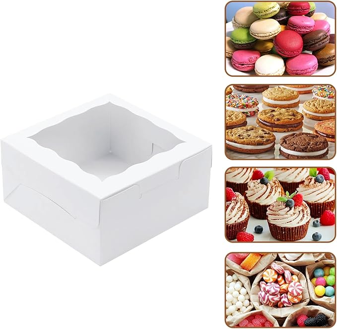 100 Pack 5x5x2.5 Inch Bakery Boxes Cookie Boxes with window Treat Box Chocolate Covered Strawberries Box for Macaroon Dessert Cupcake Pastry Muffins