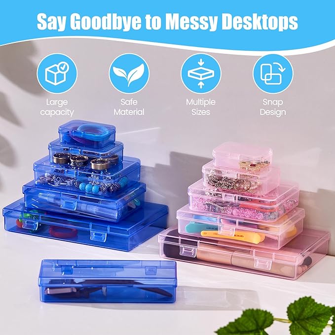 Goodma 8 Pieces Rectangular Plastic Boxes Empty Storage Organizer Containers with Hinged Lids for Small Items and Other Craft Projects (Blue, 4.5 x 3.3 x 1.1 inch)