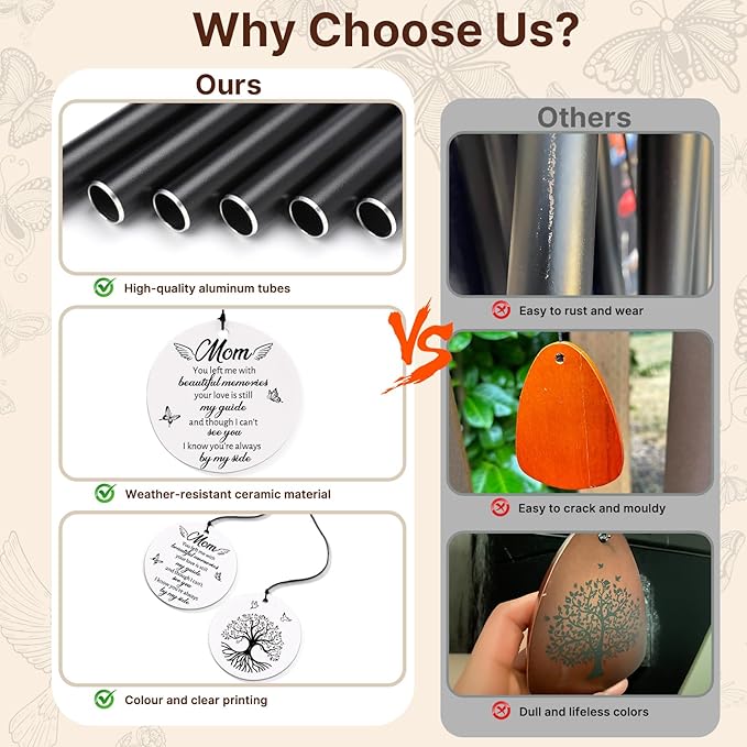 BeauGift Memorial Gifts for Loss of Mom, Wind Chimes for Loss of Mother, Sympathy Bereavement Remembrance Gift for Loss of Mother, in Memory of Mom Gifts