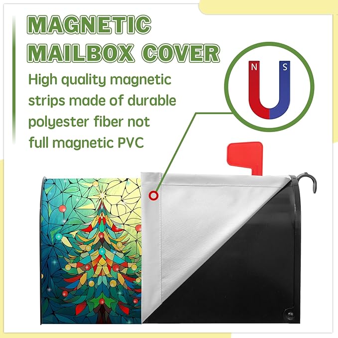 Beautiful Xmas Tree Mailbox Covers Magnetic Standard Size 21x18 inch Christmas Mail Box Cover Colorful Postbox Covers for Garden Outdoor Yard Decor Happy New Year
