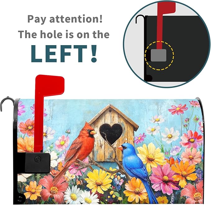 Spring Summer Birds Mailbox Cover Magnetic Standard Size 21x25.5 Inch Welcome Floral Mailbox Wraps Post Box Cover Decoration Outdoor Garden Home Yard Outside