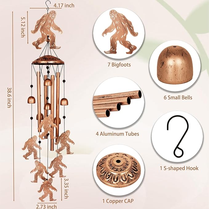 Bigfoot Wind Chimes for Outside, Metal Windchimes Outdoors, Bigfoot Gifts for Women/Men, Memorial/Birthday Gifts, Garden Decor for Outside, Patio or Yard, Durable Chimes for Outdoors