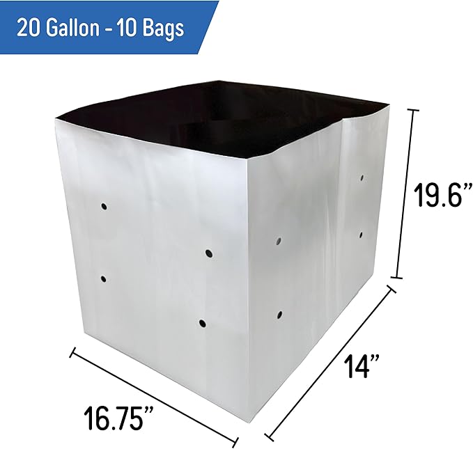 A.A 20 Gallon Grow Bags Black and White Poly Nursery Bags for Plants, Tree Grow, Greenhouse (10 Pack)