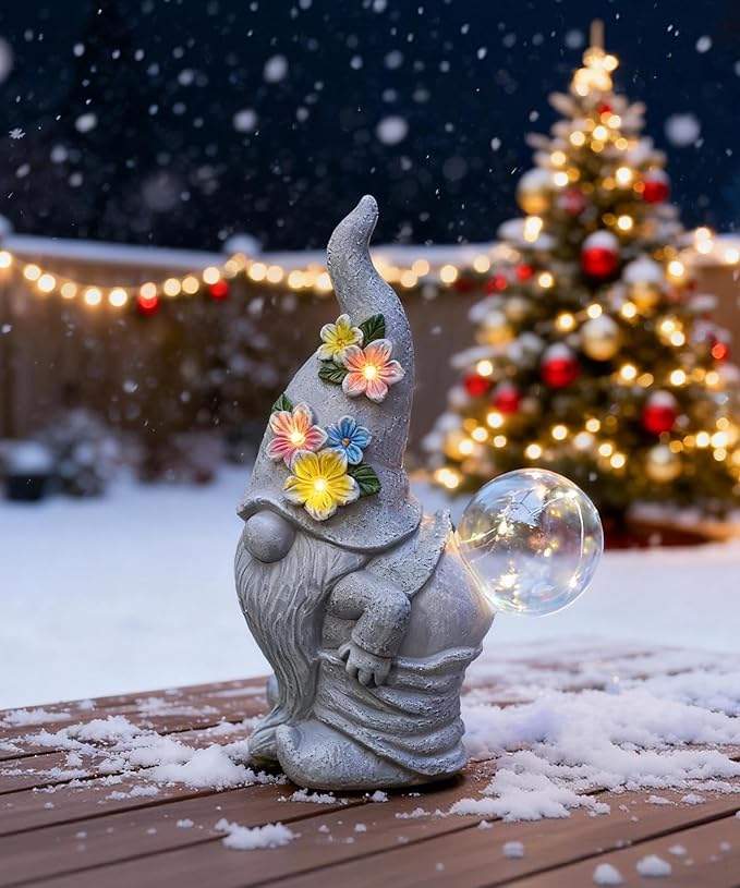 Funny Garden Gnome Statue: Outdoor Figurine Lights for Home Yard Lawn Porch Balcony Patio - Gardening Chrismtas Gifts for Women Mom Grandma