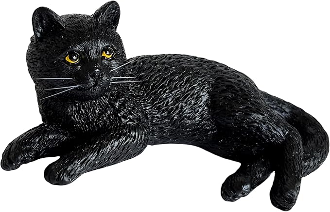 Mini Resin Cat Statue, Simulated Feline Figurine, Black Kitten Sculpture for Home Decor Kitty Pet Memorial Statue for Garden