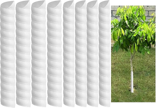 Watayo 8 Pcs Tree Trunk Protector- 2 Size Tree Wraps to Protect Bark- Plastic Spiral Tree Guard- Tree Bark Protector Tube Wraps to Protect Saplings Plants from Deer Rabbit Cats Rodents Mowers