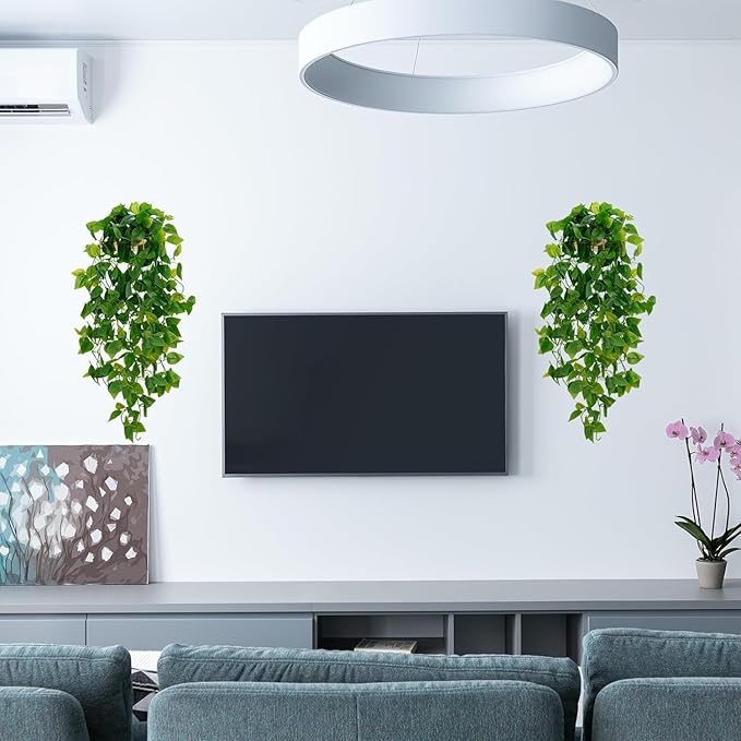 BLEUM CADE Fake Hanging Plants, 4pcs Artificial Hanging Plant, Faux Pothos Vines Hanging Plant Greenery for Wall Home Living Room Indoor Outdoor Decor (No Baskets)