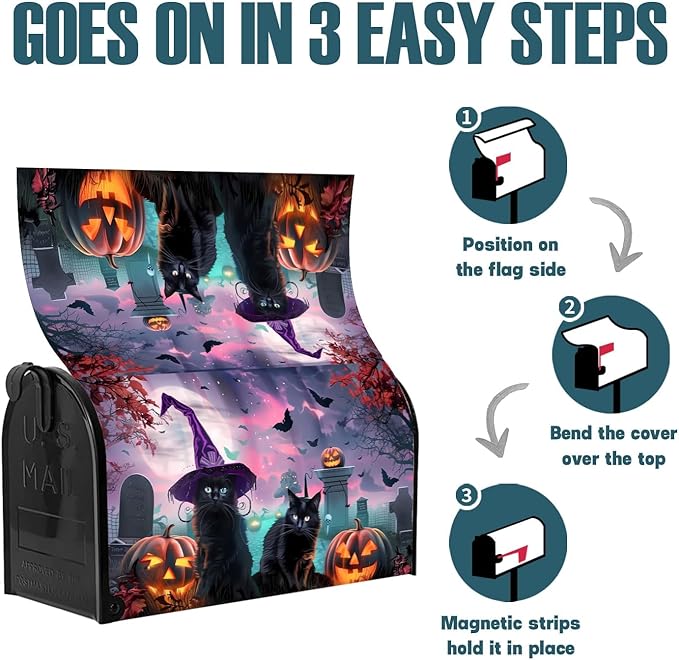 Happy Halloween Spooky Kittens Halloween with Pumpkin Magnetic Magnetic Mailbox Cover Standard Size 18X21 Letter Box Covers Decor for Outdoor Home Garden