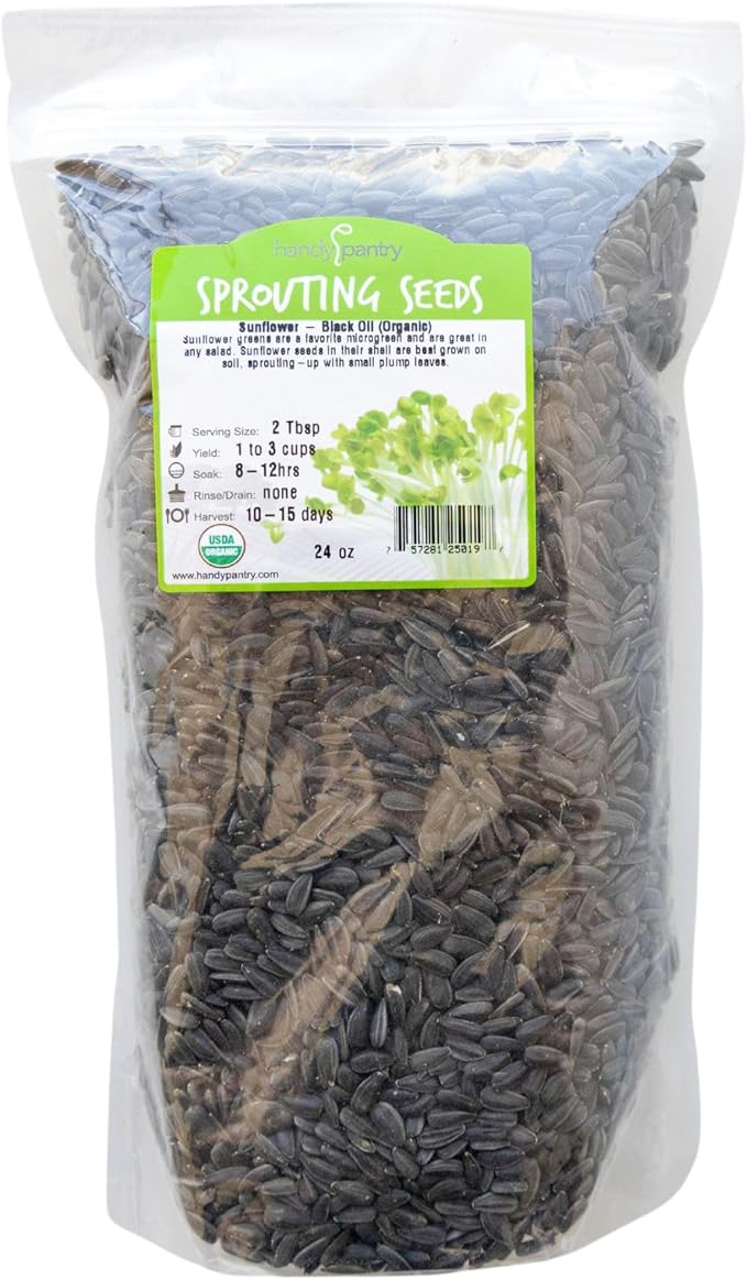 1.5 lb Organic Non-GMO Black Oil Sunflower Seeds – Microgreens & Sprouting Seeds (Shell On) for Edible Sunflower Microgreens, Organic Sprouts & Sprout Mix
