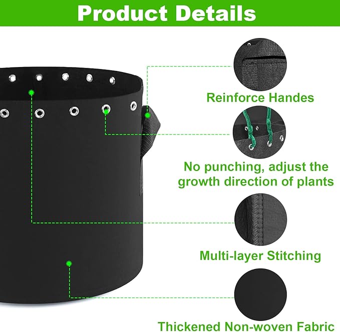 1 Gallon Fabric Pots with Holes,5-Pack,Heavy Duty Thickened Nonwoven Fabric Pots (1 Gallon)