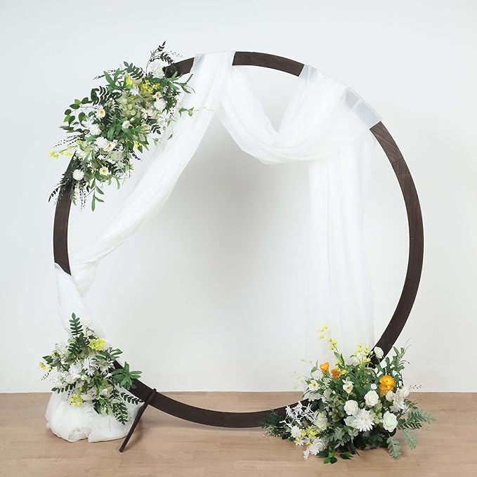 Efavormart 7.4ft Dark Brown Wood DIY Round Wedding Arch Backdrop Stand, Rustic Photo Backdrop Stand