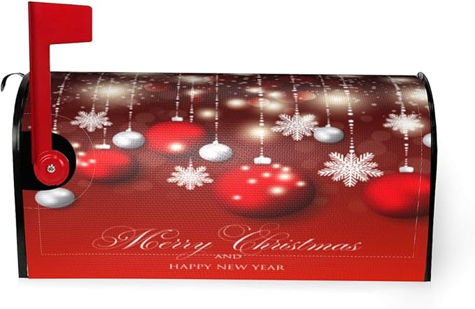 Christmas Mailbox Covers Red Glitter Snowflake Ball Magnetic Letter Post Box Cover Standard Size 25.5 x 21 Inch Garden Yard Home Decorative