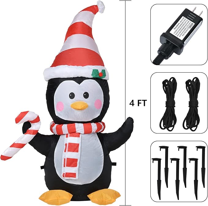 Lvydec Lighted Inflatable Penguin Christmas Outdoor Decoration Clearance - 4ft Blow Up Penguin with Built-in LED Lights for Christmas Holiday Yard Decoration
