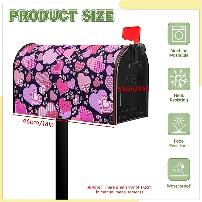 Happy Valentines Mailbox Covers Magnetic Standard Size 21x18 inch Red Pink Love Heart Mail Box Post Letter Box Cover for Home Outdoor Garden Yard Decor