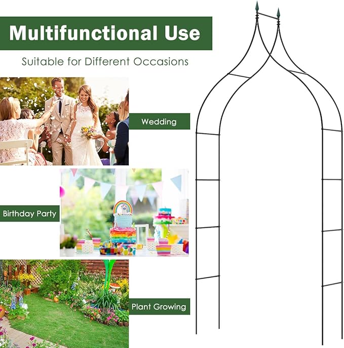 S AFSTAR 9.5 Ft Metal Arch, Outdoor Garden Arch for Various Climbing Plant Flower, Wedding Backdrop Stand Archway Arbor for Wedding Garden Party Ceremony Gothic Style Decoration, Easy-to-Assemble (1)