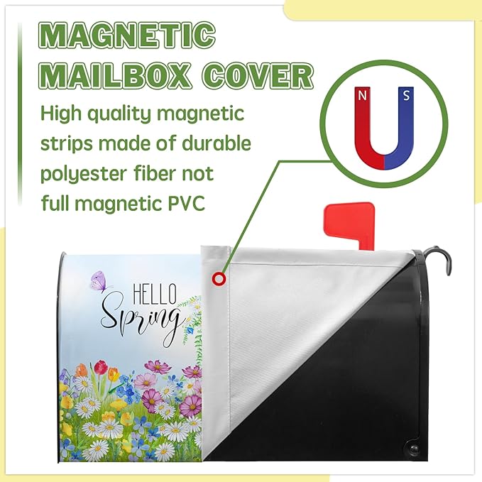 Hello Spring Mailbox Cover - Daisy Mailbox Covers Magnetic Standard Size 21x18 in - Beautiful Floral Bicycle - for Outside Garden Decoration