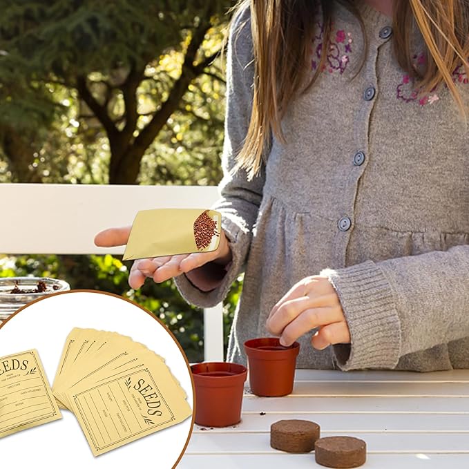 100Pcs Seed Envelopes, Seed Envelope Resealable Brown Paper Self Adhesive Sealing Seeds Saving Envelopes for Storage Vegetable Flower Seeds, 3.1x4.7 Inch