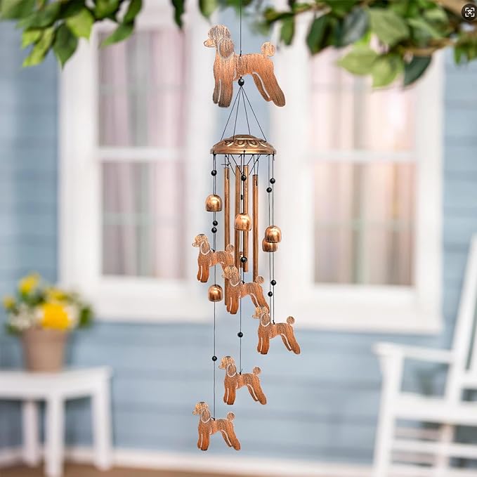 Poodle Wind Chimes for Outside, Metal Windchimes Outdoors Birthday Gifts for Women Memorial Sympathy Wind Chimes for Patio Garden Yard