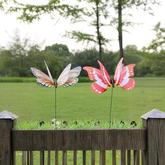 4.8inch Large Double-Layer Artificial Butterfly Flowers, 50pcs Butterfly Garden Stakes,not Afraid of Sun Exposure and rain, Suitable for Outdoor courtyards, Balcony Plants, Festival Decorations