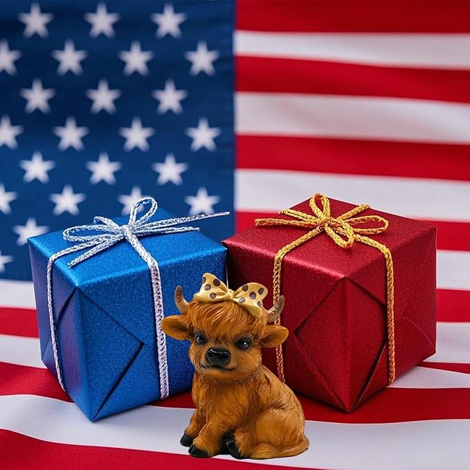 Highland Cow Figurine for Tie a Bow Decor, Highland Cows Themed Gifts for Women, Resin Figures Home Desk Decorations Accents (Brown) (1, Highland Cow Figurine(Brown))