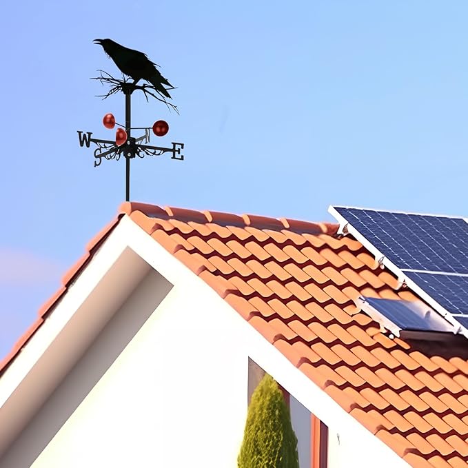 Weathervane Roof Mount, Rust-Resistant & Durable Metal Wind Direction Indicators, Decor Weather Vane for Yard, Outside, Garden, Shed, Farmhouse & Chicken Coop (Crow)