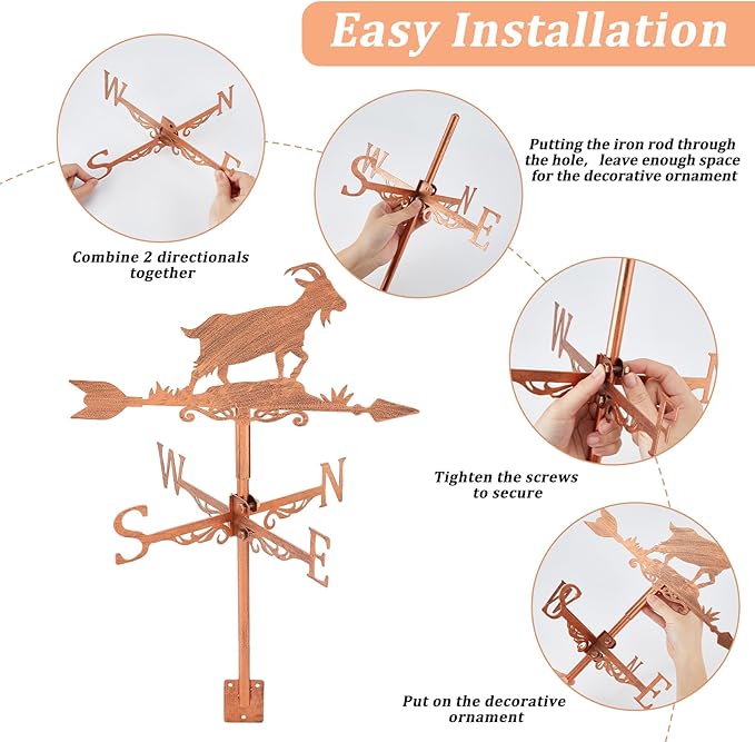SUPERDANT Goat Weather Vane Animal Wind Vanes for Yard Metal Weathervane Roof Mount for Gardens Outside Reddish Bronze Weathervanes Farmhouse Farm Barn Sheds Patio Decorations