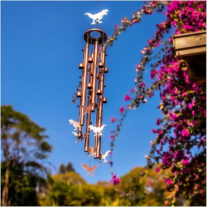 Extra Large Dinosaur Wind Chimes Outdoor Dinosaur Gifts for Women Men Mom Gardening Birthday Gifts Metal Memorial WindChimes for Outside/Indoors, Lawn, Patio, Yard Art, Garden Decor, Yard Decoration
