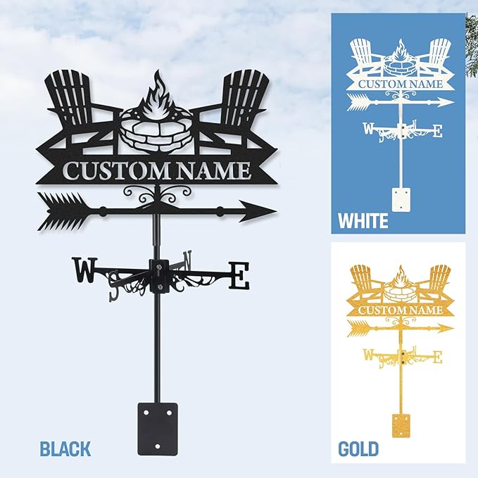 Personalized Camping Metal Weather Vane, Custom Name Weathervane, Wind Direction Indicator, Weather Vanes Roof Mount, Wind Vane Outdoor Decor for Garden Farmhouse Backyard Patio, Customized Gifts