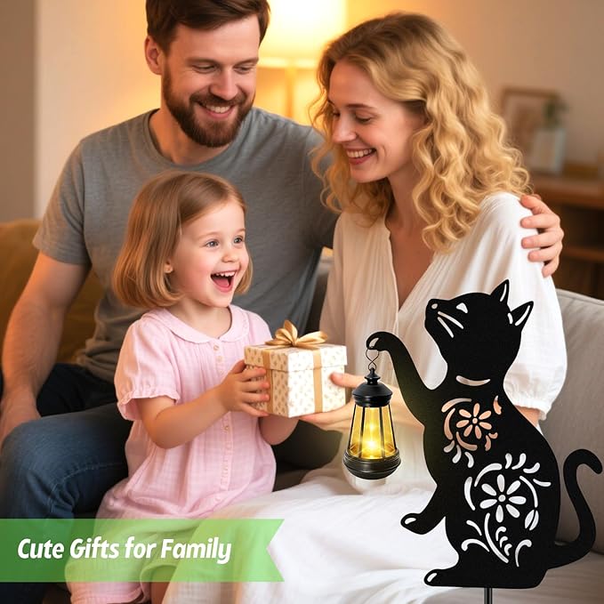 Solar Cat Hanging Lantern Outdoor, 2 Pack Christmas Black Cat Solar Lights, Cat Lover Gifts for Women Mom Grandma Birthday,Mother's Day,Waterproof Garden Ornaments Decor Outside Backyard,Patio,Pathway