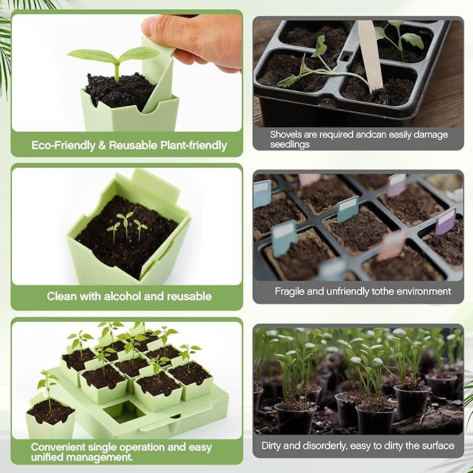 2 Set Seed Starting Tray, Portable Labeled Handle for Transplanting, 18 Deep 2.36" Cells, Each Cell Operated Independently, Reusable Seed Tray with Drainage Hole, Indoor, Outdoor