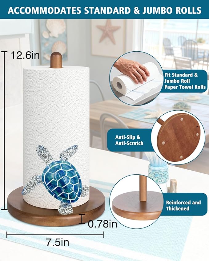 Beach House Decor, Turtle Coastal Grandma Decor for Home Kitchen & Bathroom, Turtle Gifts for Women, Funny Paper Towel Holder, Kitchen Accessories, Housewarming Gifts, Blue
