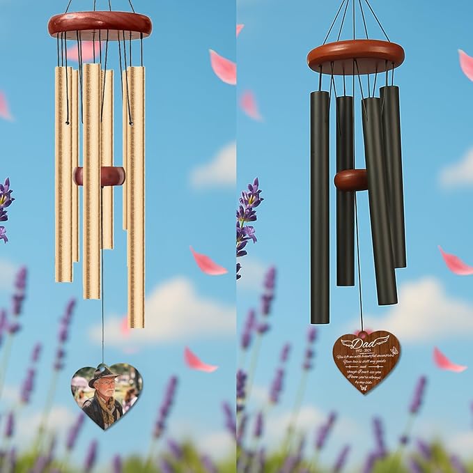 Personalized Dad Memorial Wind Chime – “You Left Me with Beautiful Memories” Custom Name & Years – Heart Shaped Angel Wing Sympathy Gift – Outdoor Remembrance Windchime for Loss of Father or Husband
