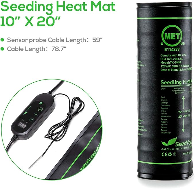 Seedfactor MET Certified Seedling Heat Mat with 50℉~108℉ Digital Thermostat Controller for Seed Germination (48" X 20" & Thermostat Controller)