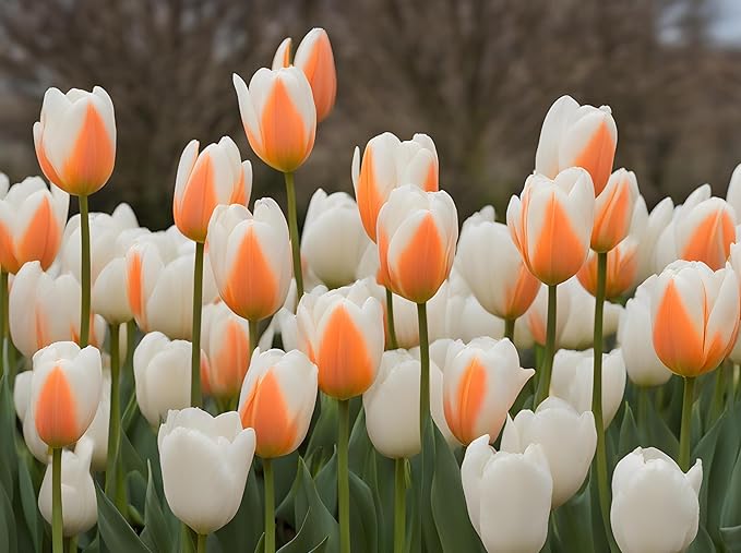 Orange Sherbert Tulip Bulbs for Planting – Top Size Bulbs, Perennial Flowers (5 Bulbs)
