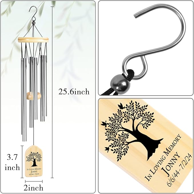 Personalized Memorial Wind Chimes - Sympathy Chime for Loss of Loved One, Bereavement and Remembrance Gift
